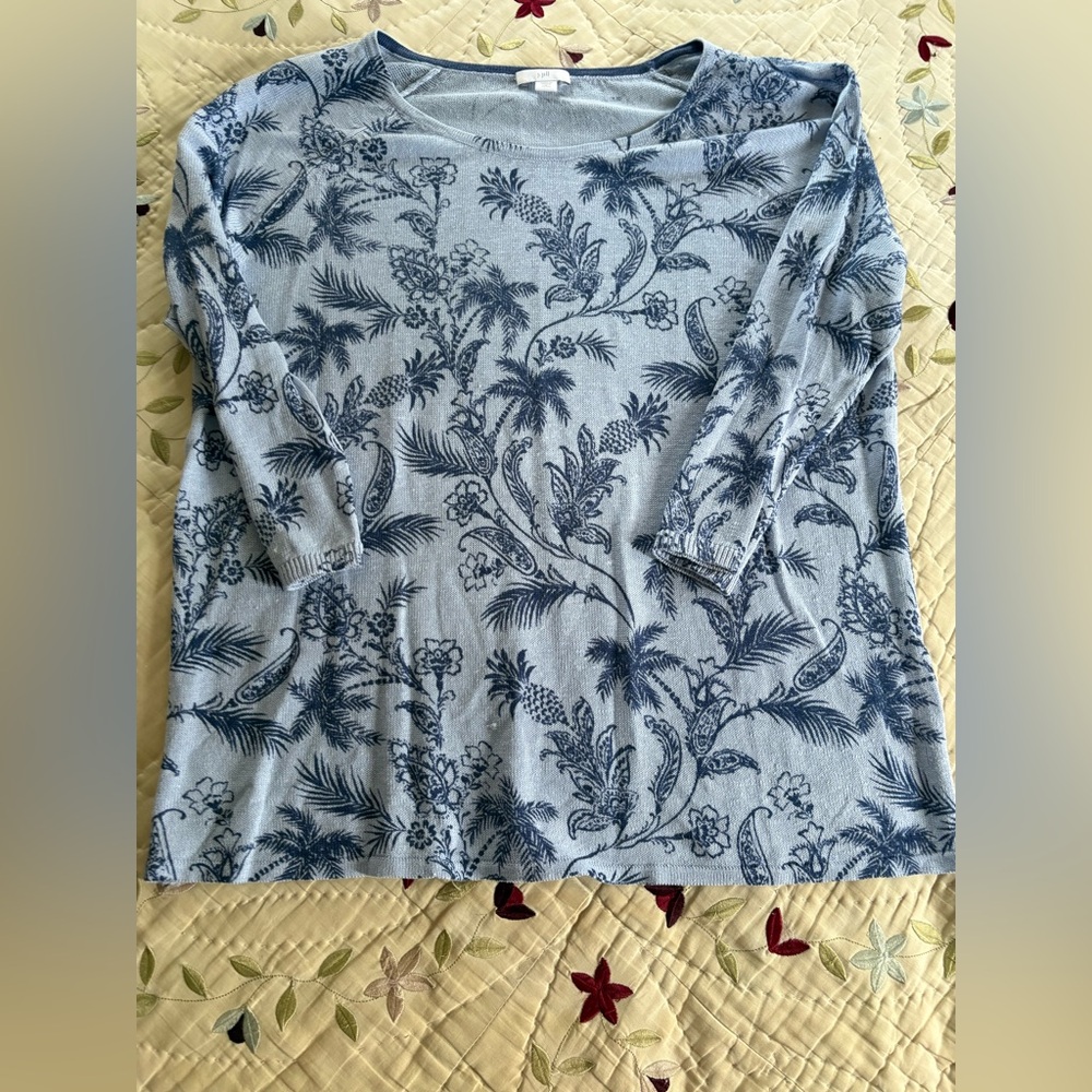 J. Jill Light Blue Floral Scoop Neck Sweater